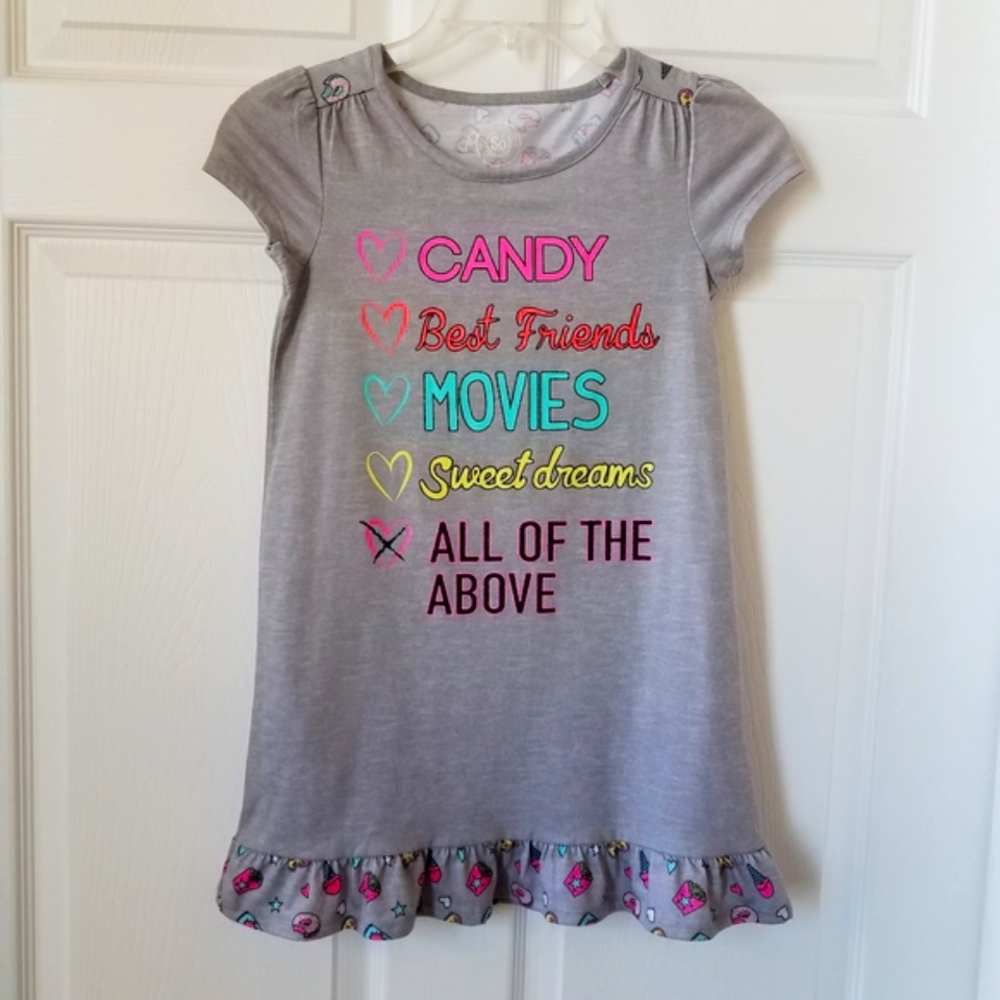SO Girls Ruffle Hem Graphic Short Sleeve Nightgown size XS 5/6